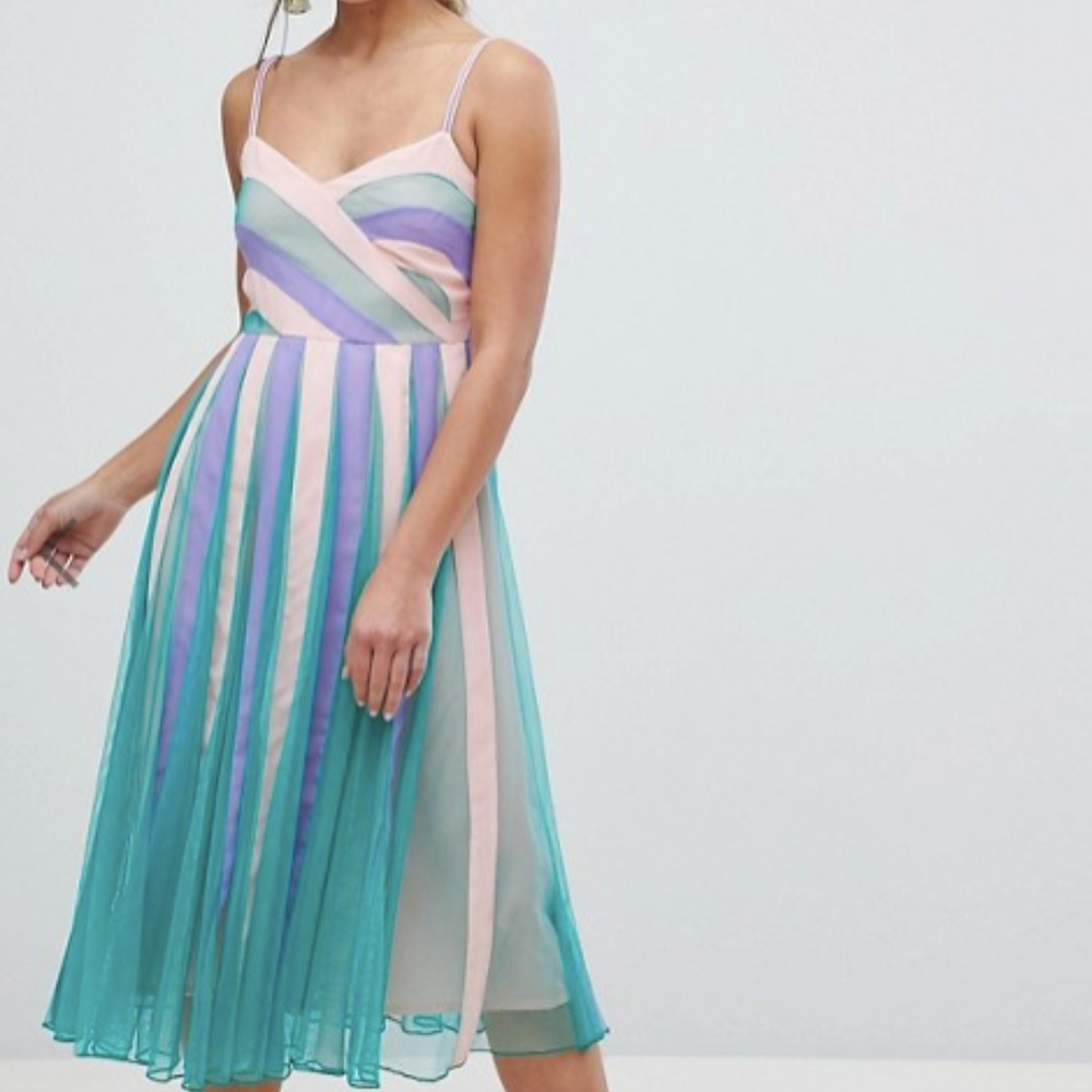 ASOS | Color Block Mesh Fit and Flare Midi Dress